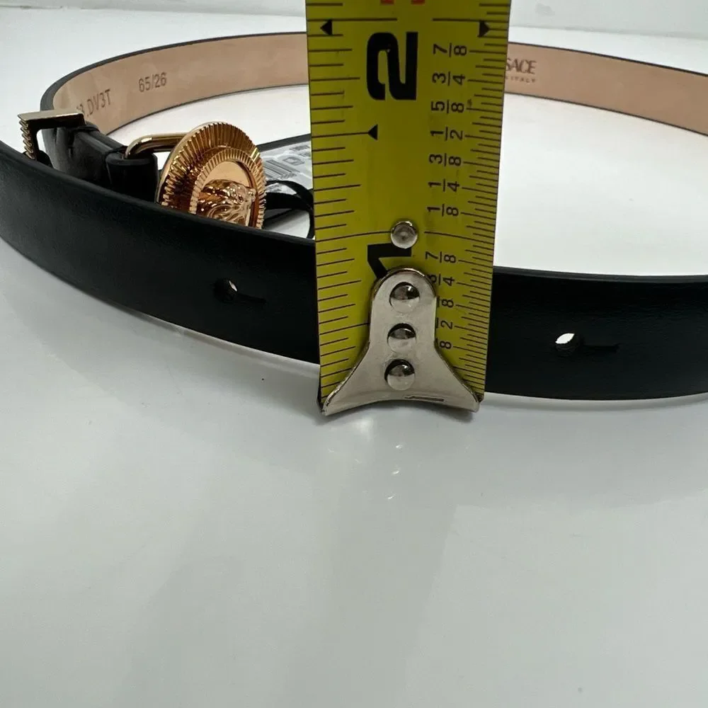 $575 Versace Medusa Belt Leather Gold Buckle Belt Women 65 cm /26 Inches Size S